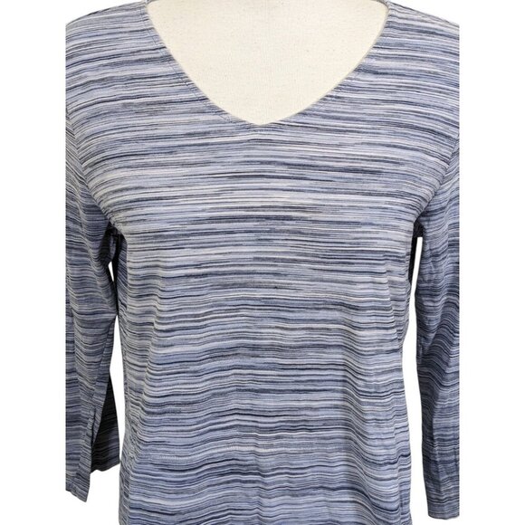 Pure Jill Pullover Top Womens Size L Gray Cotton Striped Long Sleeve Pockets - Picture 5 of 6